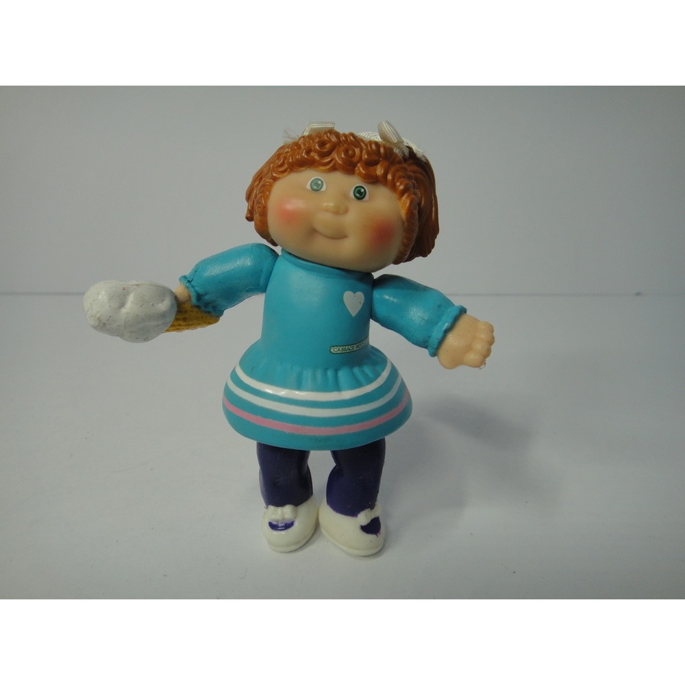 Vintage 1984 Cabbage Patch Kids PVC Figure Girl Red Hair Blue Dress Ice Cream